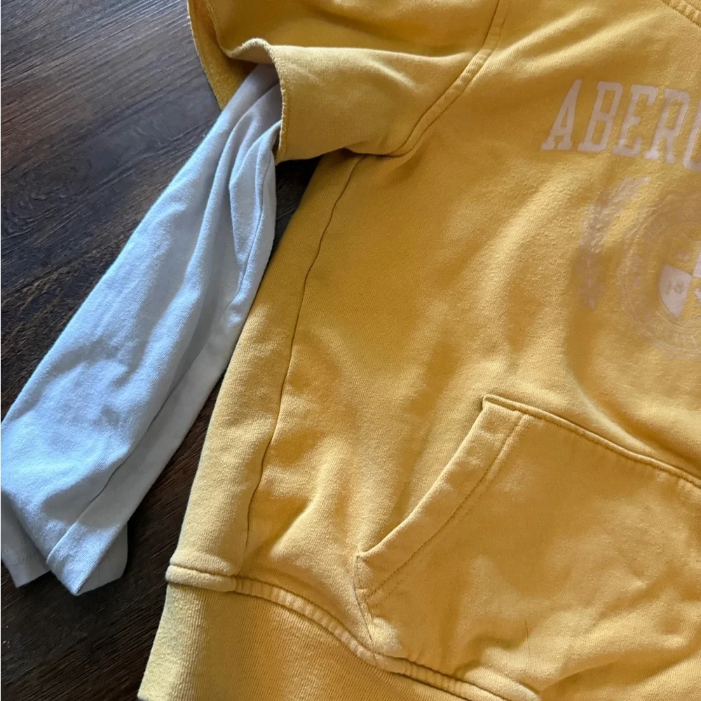Yellow Abercrombie layered Hoodie with White Sleeves - Picture 4 of 5